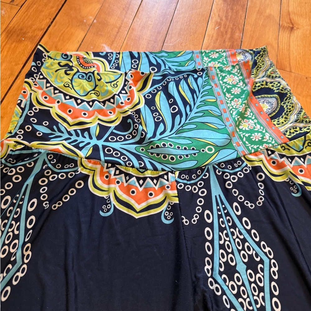 Boho Mandala Print Wide Leg Palazzo Pants - Navy & Multi - Picture 4 of 5